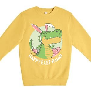 Happy Eastrawr T Rex Dinosaur Bunny Ears Easter Eggs Cool Gift Premium Crewneck Sweatshirt