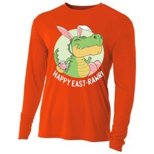 Happy Eastrawr T Rex Dinosaur Bunny Ears Easter Eggs Cool Gift Cooling Performance Long Sleeve Crew