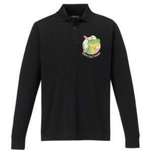 Happy Eastrawr T Rex Dinosaur Bunny Ears Easter Eggs Cool Gift Performance Long Sleeve Polo