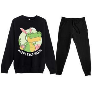 Happy Eastrawr T Rex Dinosaur Bunny Ears Easter Eggs Cool Gift Premium Crewneck Sweatsuit Set