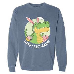 Happy Eastrawr T Rex Dinosaur Bunny Ears Easter Eggs Cool Gift Garment-Dyed Sweatshirt