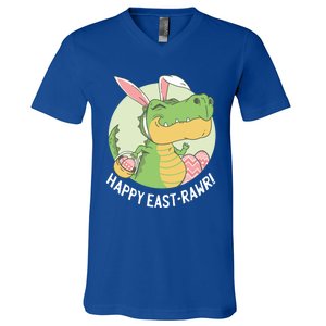 Happy Eastrawr T Rex Dinosaur Bunny Ears Easter Eggs Cool Gift V-Neck T-Shirt