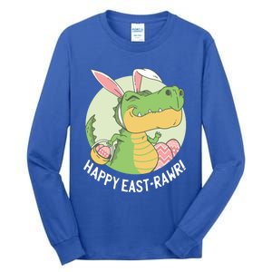 Happy Eastrawr T Rex Dinosaur Bunny Ears Easter Eggs Cool Gift Tall Long Sleeve T-Shirt