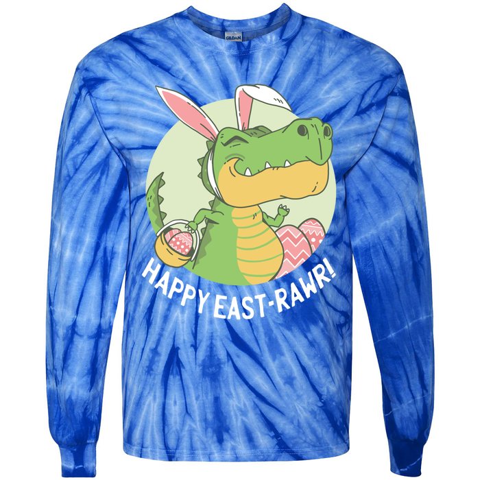 Happy Eastrawr T Rex Dinosaur Bunny Ears Easter Eggs Cool Gift Tie-Dye Long Sleeve Shirt