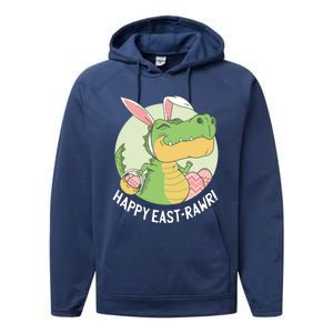 Happy Eastrawr T Rex Dinosaur Bunny Ears Easter Eggs Cool Gift Performance Fleece Hoodie