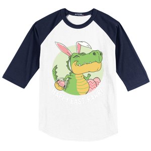 Happy Eastrawr T Rex Dinosaur Bunny Ears Easter Eggs Cool Gift Baseball Sleeve Shirt