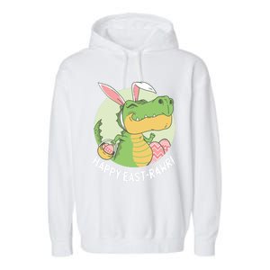 Happy Eastrawr T Rex Dinosaur Bunny Ears Easter Eggs Cool Gift Garment-Dyed Fleece Hoodie