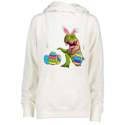 Happy Eastrawr T Rex Funny Dinosaur Easter Egg Bunny Ears Great Gift Womens Funnel Neck Pullover Hood