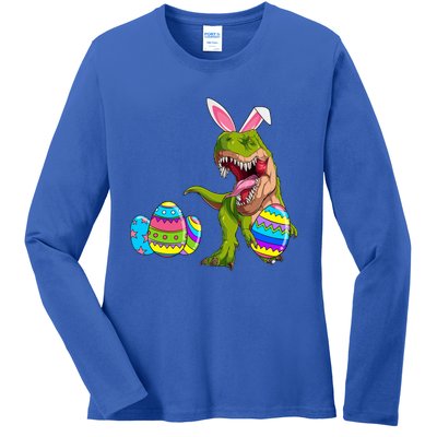 Happy Eastrawr T Rex Funny Dinosaur Easter Egg Bunny Ears Great Gift Ladies Long Sleeve Shirt