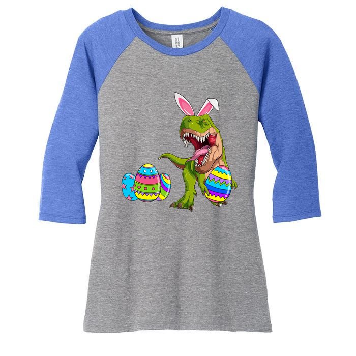 Happy Eastrawr T Rex Funny Dinosaur Easter Egg Bunny Ears Great Gift Women's Tri-Blend 3/4-Sleeve Raglan Shirt