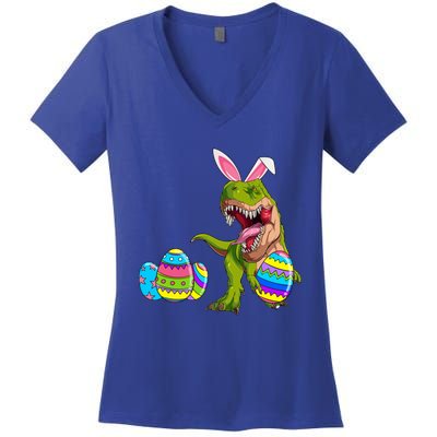 Happy Eastrawr T Rex Funny Dinosaur Easter Egg Bunny Ears Great Gift Women's V-Neck T-Shirt