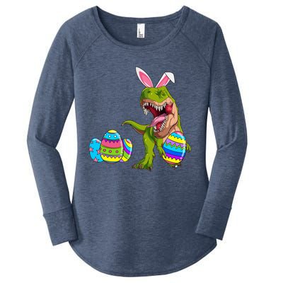 Happy Eastrawr T Rex Funny Dinosaur Easter Egg Bunny Ears Great Gift Women's Perfect Tri Tunic Long Sleeve Shirt