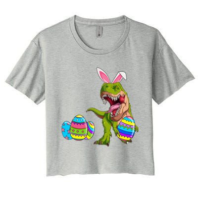 Happy Eastrawr T Rex Funny Dinosaur Easter Egg Bunny Ears Great Gift Women's Crop Top Tee