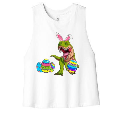 Happy Eastrawr T Rex Funny Dinosaur Easter Egg Bunny Ears Great Gift Women's Racerback Cropped Tank