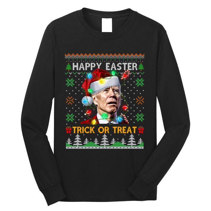 Happy Easter Trick Or Treat Funny Joe Biden Christmas Ugly Sweater Long Sleeve Shirt