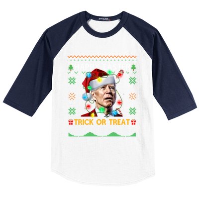 Happy Easter Trick Or Treat Funny Joe Biden Christmas Ugly Sweater Baseball Sleeve Shirt