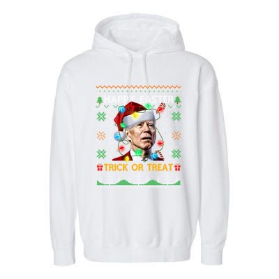 Happy Easter Trick Or Treat Funny Joe Biden Christmas Ugly Sweater Garment-Dyed Fleece Hoodie