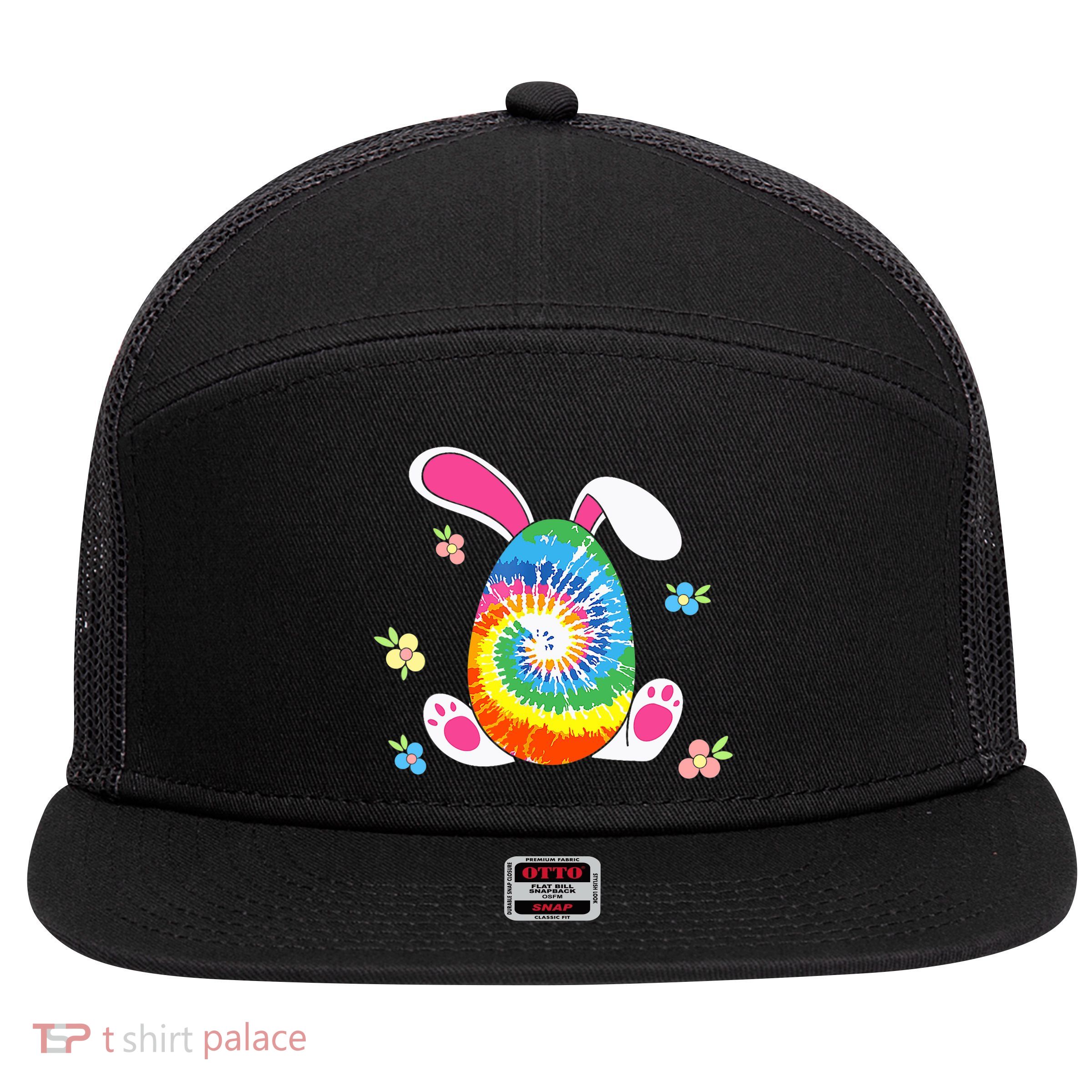Happy Easter Tie Dye Egg Bunny Rabbit Funny Easter Day 7 Panel Mesh Trucker Snapback Hat