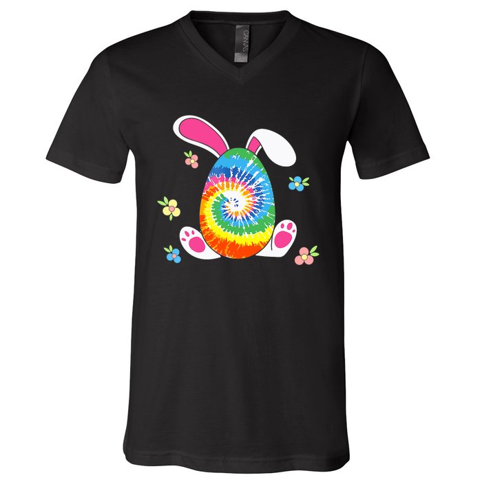 Happy Easter Tie Dye Egg Bunny Rabbit Funny Easter Day V-Neck T-Shirt