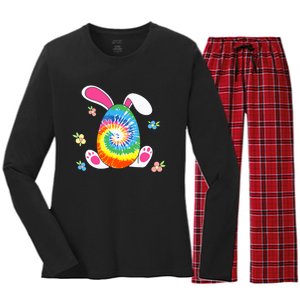 Happy Easter Tie Dye Egg Bunny Rabbit Funny Easter Day Women's Long Sleeve Flannel Pajama Set 