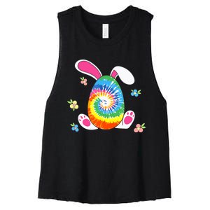 Happy Easter Tie Dye Egg Bunny Rabbit Funny Easter Day Women's Racerback Cropped Tank