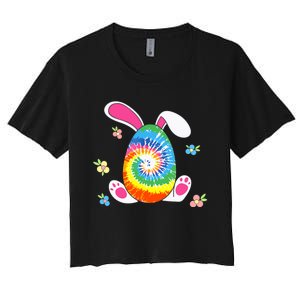 Happy Easter Tie Dye Egg Bunny Rabbit Funny Easter Day Women's Crop Top Tee