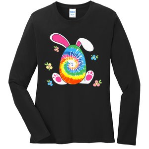 Happy Easter Tie Dye Egg Bunny Rabbit Funny Easter Day Ladies Long Sleeve Shirt