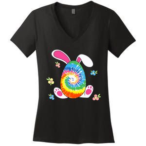 Happy Easter Tie Dye Egg Bunny Rabbit Funny Easter Day Women's V-Neck T-Shirt