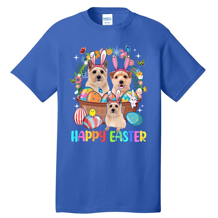 Happy Easter Three Cute Bunny Norwich Terriers Eggs Basket Cool Gift Tall T-Shirt