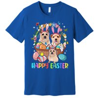 Happy Easter Three Cute Bunny Norwich Terriers Eggs Basket Cool Gift Premium T-Shirt