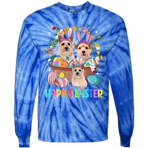 Happy Easter Three Cute Bunny Norwich Terriers Eggs Basket Cool Gift Tie-Dye Long Sleeve Shirt