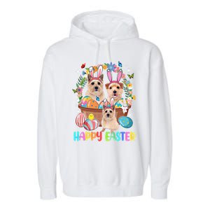 Happy Easter Three Cute Bunny Norwich Terriers Eggs Basket Cool Gift Garment-Dyed Fleece Hoodie