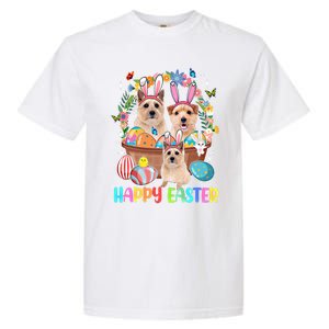 Happy Easter Three Cute Bunny Norwich Terriers Eggs Basket Cool Gift Garment-Dyed Heavyweight T-Shirt