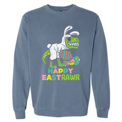 Happy Eastrawr Trex Easter Bunny Egg Funny Dinosaur Gift Garment-Dyed Sweatshirt