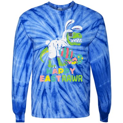 Happy Eastrawr Trex Easter Bunny Egg Funny Dinosaur Gift Tie-Dye Long Sleeve Shirt