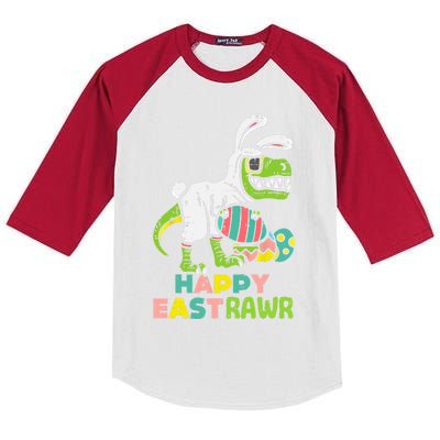 Happy Eastrawr Trex Easter Bunny Egg Funny Dinosaur Gift Kids Colorblock Raglan Jersey