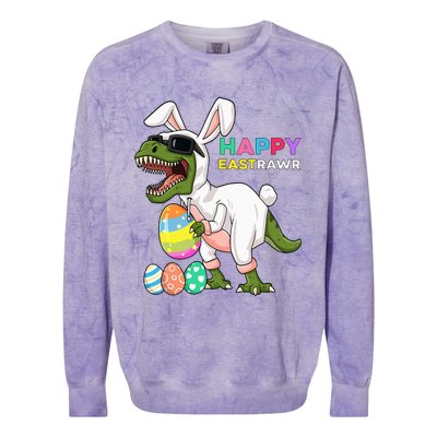 Happy Eastrawr T Rex Easter Bunny Dinosaur Eggs Colorblast Crewneck Sweatshirt