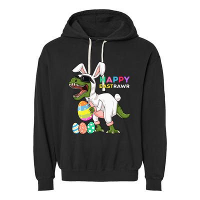 Happy Eastrawr T Rex Easter Bunny Dinosaur Eggs Garment-Dyed Fleece Hoodie