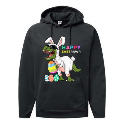 Happy Eastrawr T Rex Easter Bunny Dinosaur Eggs Performance Fleece Hoodie