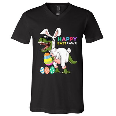 Happy Eastrawr T Rex Easter Bunny Dinosaur Eggs V-Neck T-Shirt