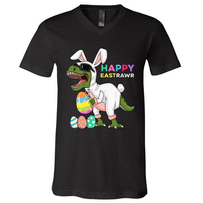 Happy Eastrawr T Rex Easter Bunny Dinosaur Eggs V-Neck T-Shirt