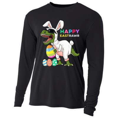 Happy Eastrawr T Rex Easter Bunny Dinosaur Eggs Cooling Performance Long Sleeve Crew