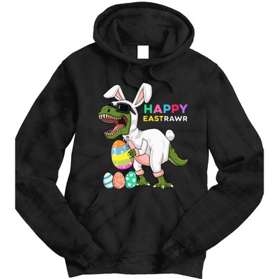 Happy Eastrawr T Rex Easter Bunny Dinosaur Eggs Tie Dye Hoodie