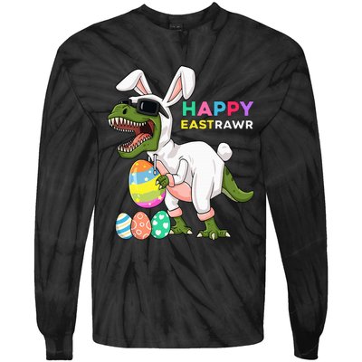 Happy Eastrawr T Rex Easter Bunny Dinosaur Eggs Tie-Dye Long Sleeve Shirt