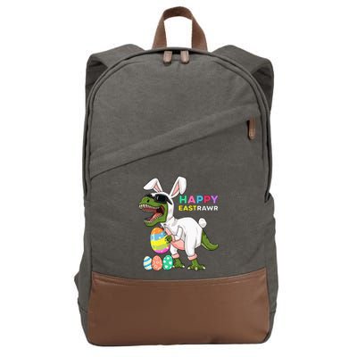 Happy Eastrawr T Rex Easter Bunny Dinosaur Eggs Cotton Canvas Backpack