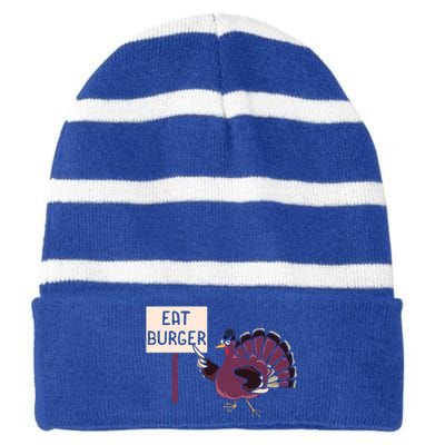 Hamburger Eater Thanksgiving Turkey Day Holiday Thankful Gift Striped Beanie with Solid Band