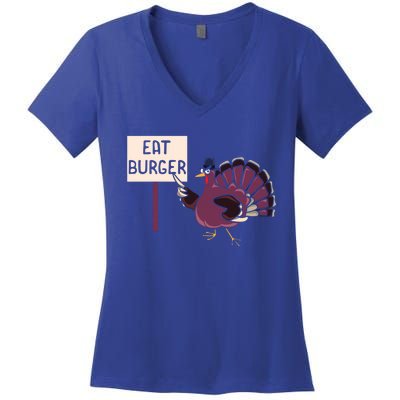 Hamburger Eater Thanksgiving Turkey Day Holiday Thankful Gift Women's V-Neck T-Shirt