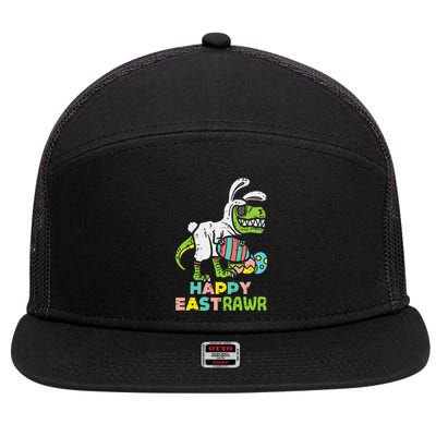 Happy Eastrawr Trex Easter Bunny Egg Funny Dinosaur 7 Panel Mesh Trucker Snapback Hat