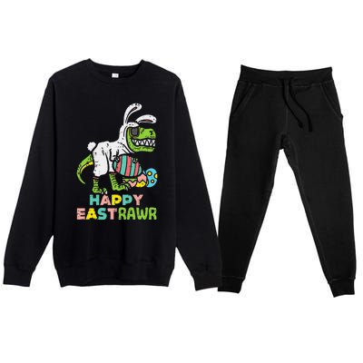 Happy Eastrawr Trex Easter Bunny Egg Funny Dinosaur Premium Crewneck Sweatsuit Set