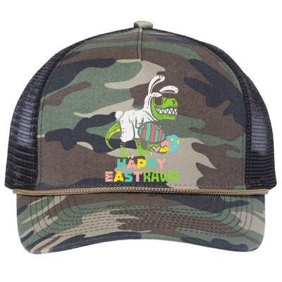 Happy Eastrawr Trex Easter Bunny Egg Funny Dinosaur Retro Rope Trucker Hat Cap